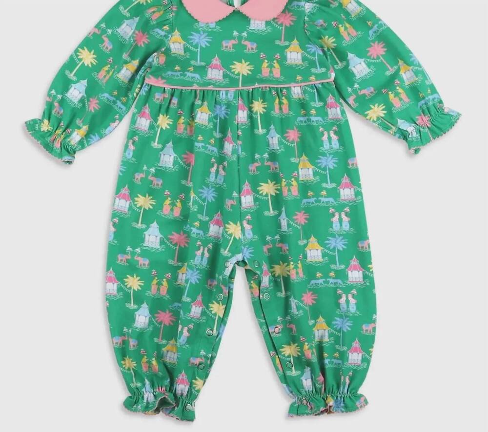 NEW SHRIMP AND GRITS KIDS girl's mahjong bubble romper in green